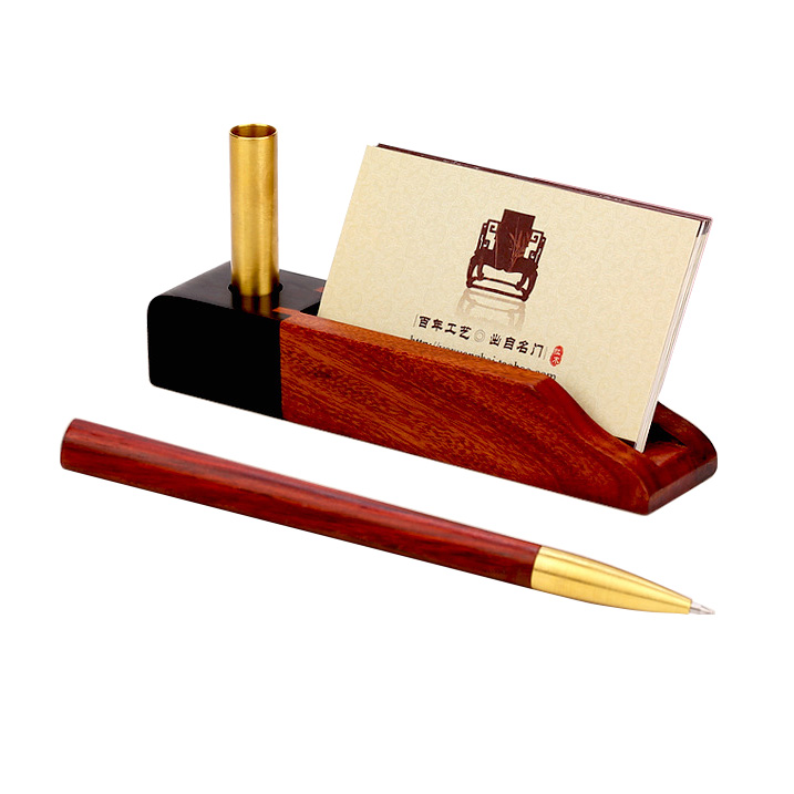 【免费激光定制】非洲花梨签字笔配名片座 红木签字笔名片夹创意套装 木质金属中性笔商务礼品定制刻字logo