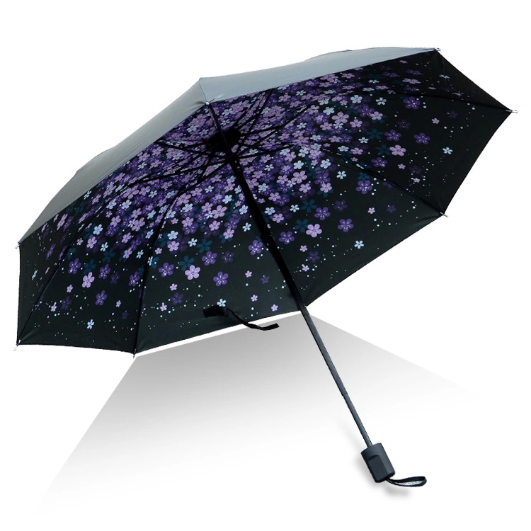 【紫色樱花】外黑胶晴雨伞 三折防嗮遮阳伞 折叠晴雨两用伞 女性福利小礼品