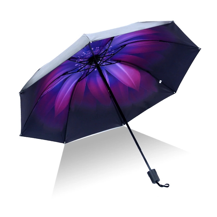【子兰花】外黑胶晴雨伞 三折防嗮遮阳伞 折叠晴雨两用伞 艺术礼品定制
