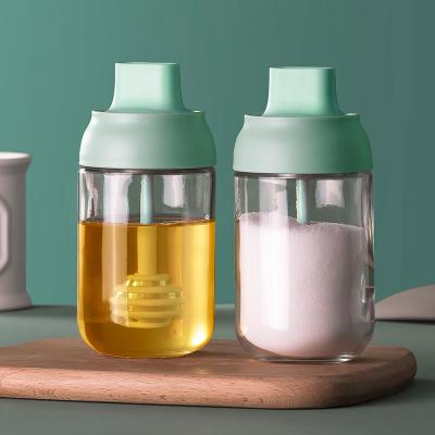 防潮盖勺一体调味罐 玻璃调料瓶--250ml（卡绿色）