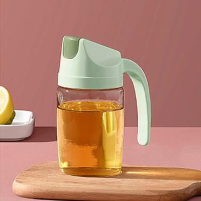 透明防尘防漏自动开合玻璃油壶 300ml--卡绿色