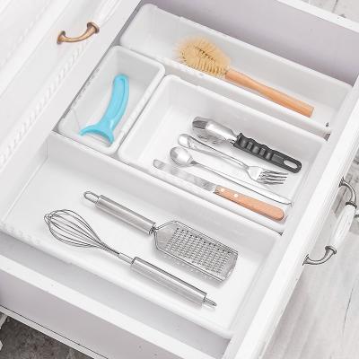可伸缩抽屉分类收纳盒 餐具文具可组合整理盒--中号