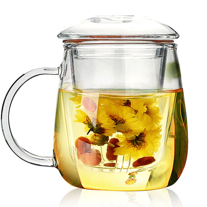 RELEA物生物 茶水分离耐热花茶杯 玻璃带盖茶杯 蘑菇三件杯320ML/500ML 日常礼品送什么