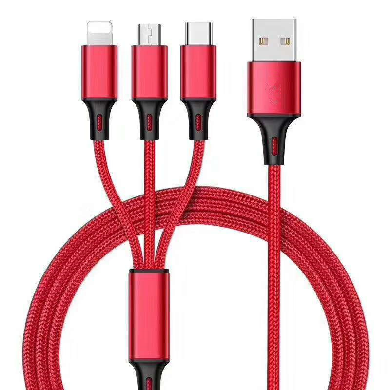胶囊装尼龙编织绳三合一充电线 iphone type-c micro-usb数据线 最实用的小礼品
