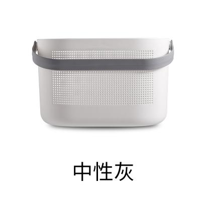 简约密孔单手提沥水沐浴篮 果蔬收纳篮--中性灰