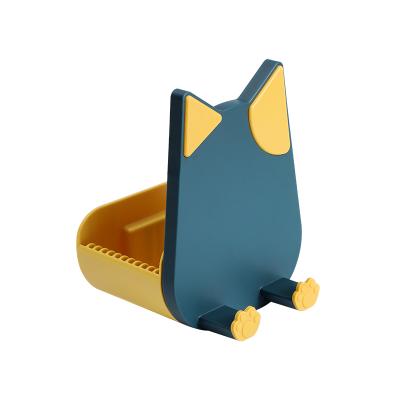 猫耳朵形壁挂台面两用锅盖砧板架 可放手机--蓝黄