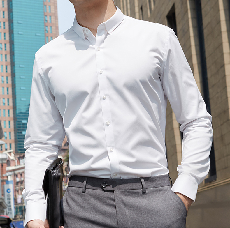 男女同款纯棉免烫长袖职业衬衫 可定制公司职员服 修身商务纯色正装