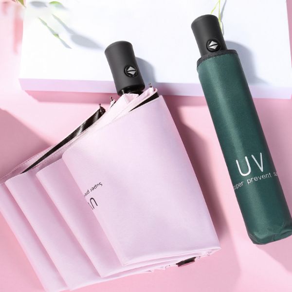 UV全自动雨伞 黑胶防晒晴雨两用三折叠太阳伞 企业定制礼品
