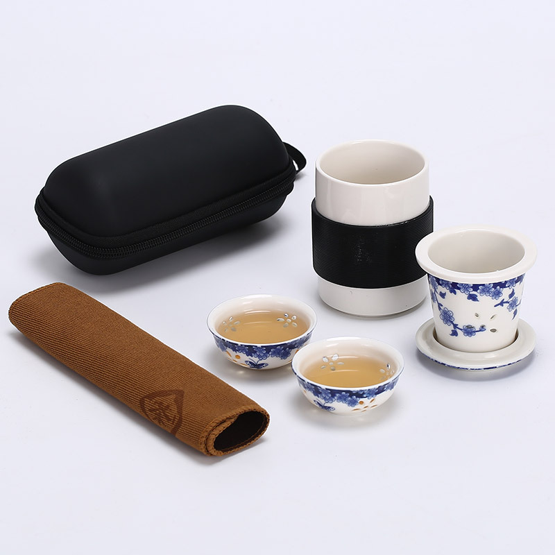功夫陶瓷快客杯套装 便携一壶二杯办公旅行茶具