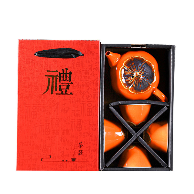 事事如意茶具套装 陶瓷创意柿子茶叶罐茶具伴手礼 节日年会礼品