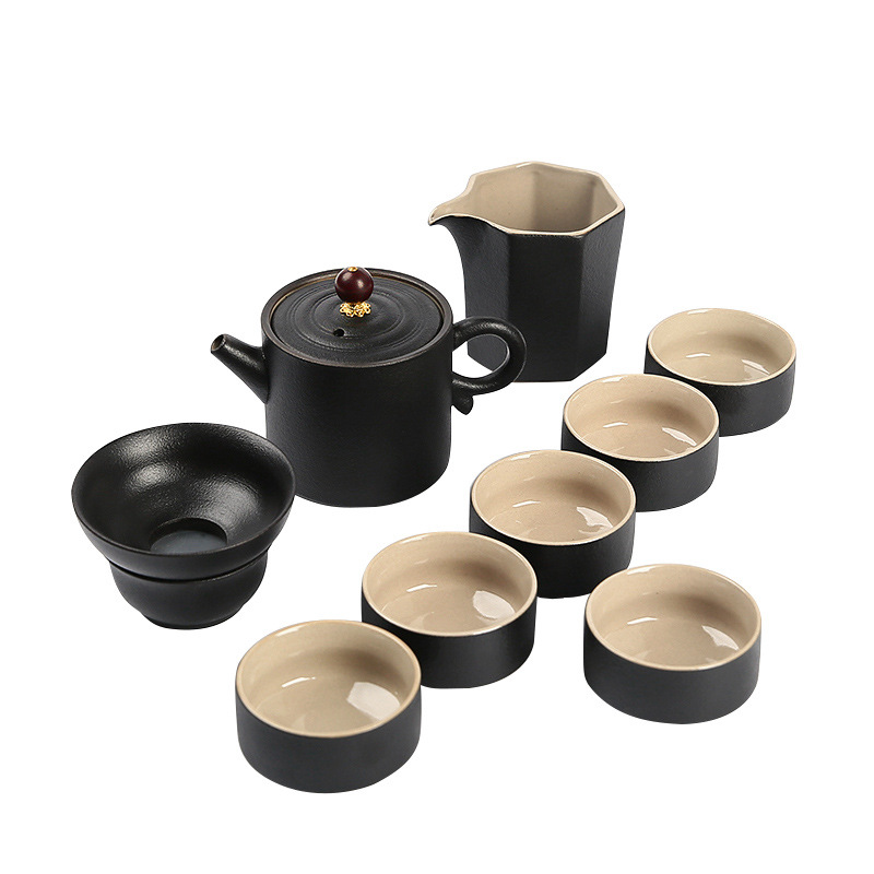 日式黑陶功夫茶具套装 办公家用简约陶瓷茶壶茶杯整套茶具 会议礼品推荐