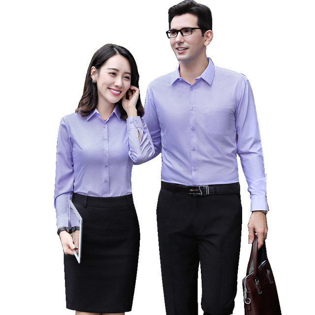 男女同款莫代尔抗皱免烫工作服衬衫 纯色商务正装