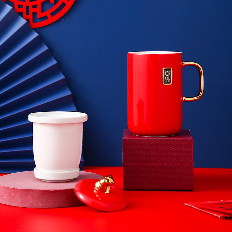 虎啸风生办公杯 茶漏+办公杯+ 茶漏碟 时尚的年会伴手礼