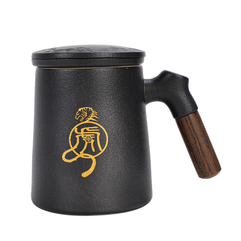 虎年春节简约粗陶瓷马克杯 茶水分离办公茶杯 公司年会礼品
