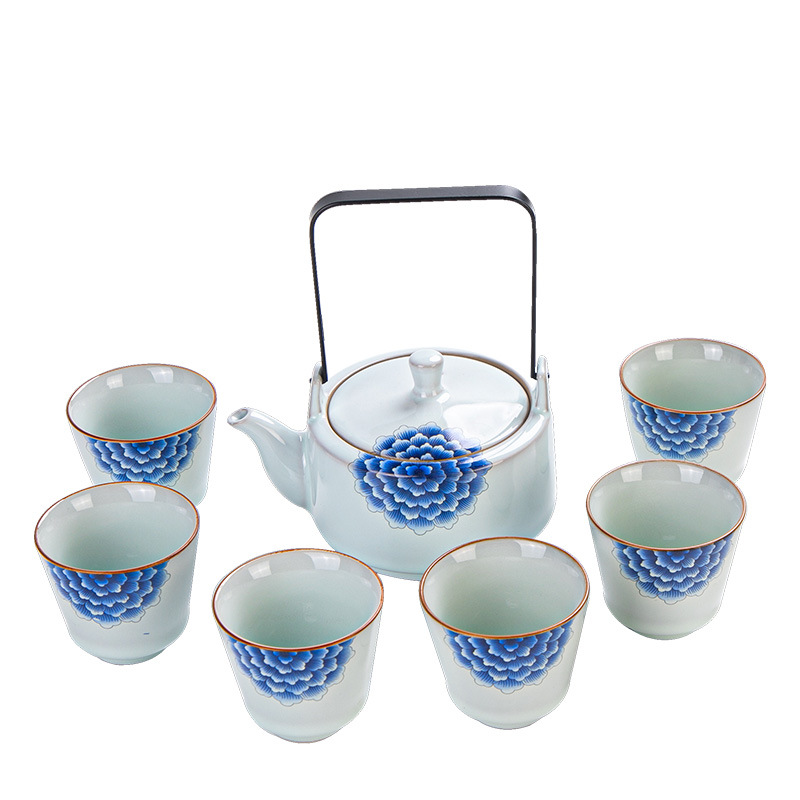 【小团花】官窑提梁壶功夫茶具套装 批家用陶瓷手工日式大容量茶壶 送什么礼品给长辈