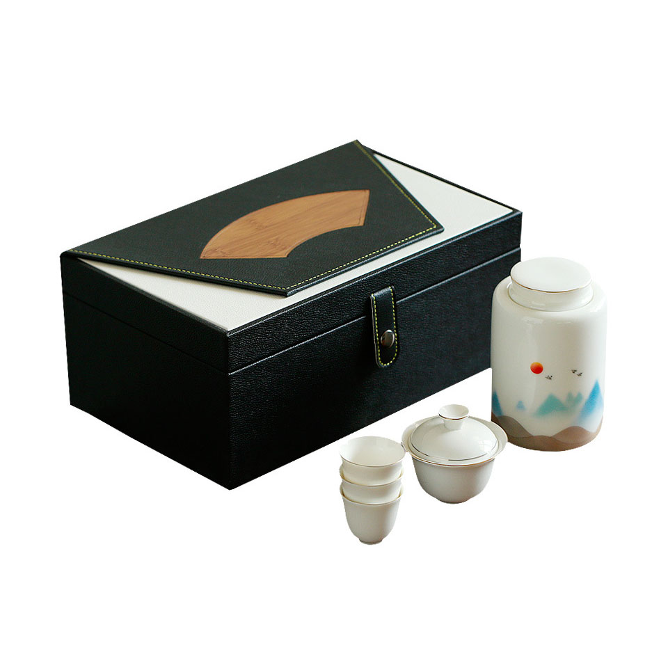 【日月圆满】一壶三杯旅行茶具套装 家用简约小套玉瓷盖碗茶杯 商务礼品送什么
