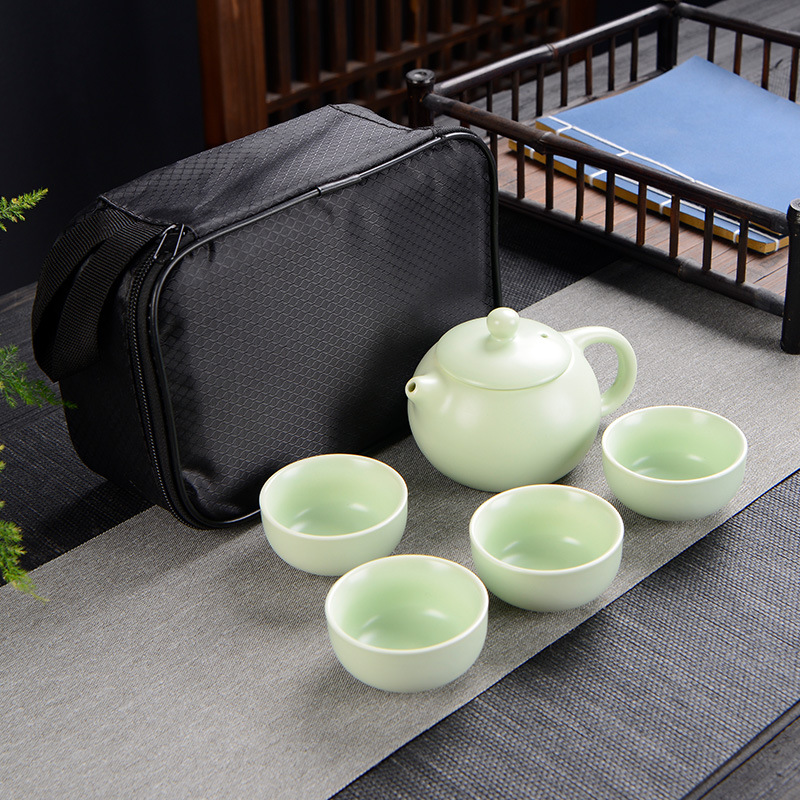 西施壶旅行茶具套装 陶瓷功夫一壶四杯快客茶杯便携包 送客户伴手礼