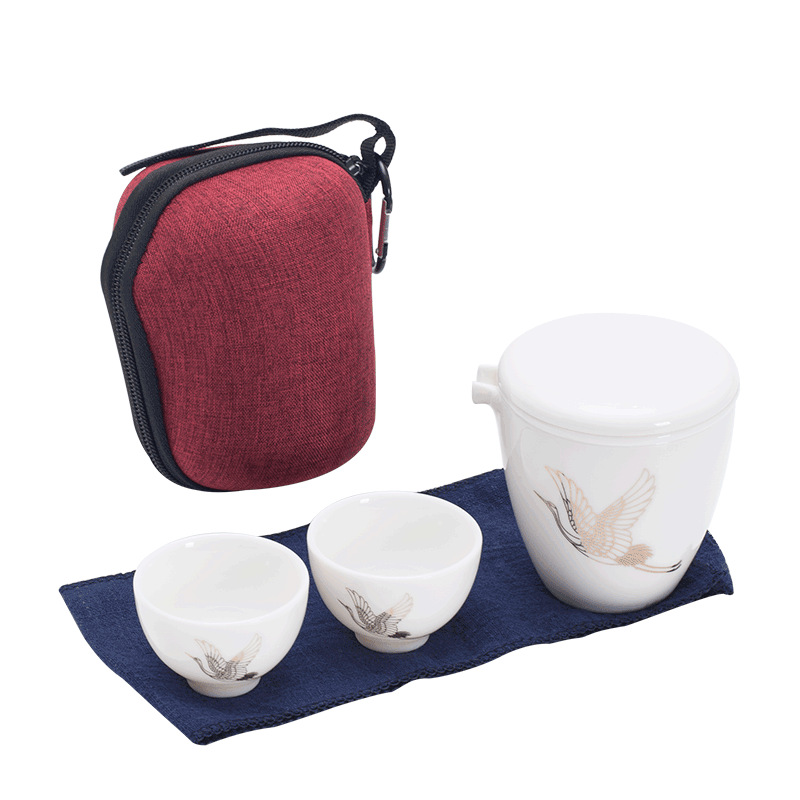 随身羊脂玉白瓷快客杯 便携式一壶俩杯旅行功夫茶具 定制小礼品