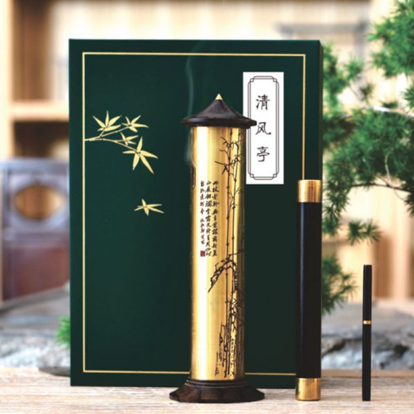 清风亭·铜立 香管+香针+香炉 黑柿木香炉套装 