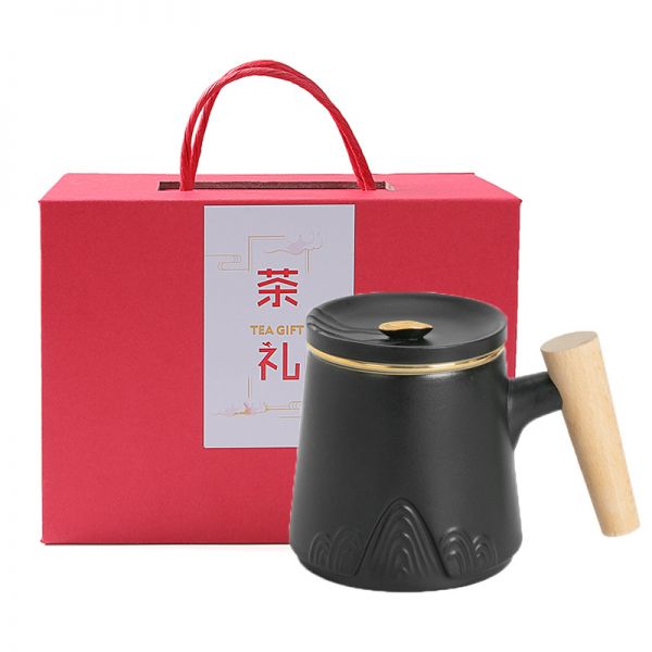 居家办公陶瓷茶杯马克杯 带盖过滤茶水分离杯水杯 办公小礼品