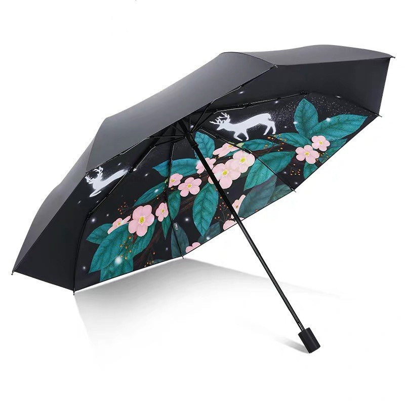 天堂伞 梦幻麋鹿黑胶防晒太阳伞 晴雨两用折叠伞 定制雨伞