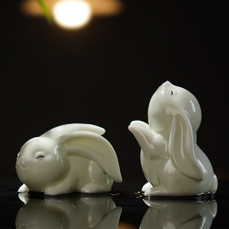 中秋创意陶瓷玉兔摆件 空间装饰品 中秋节小礼品