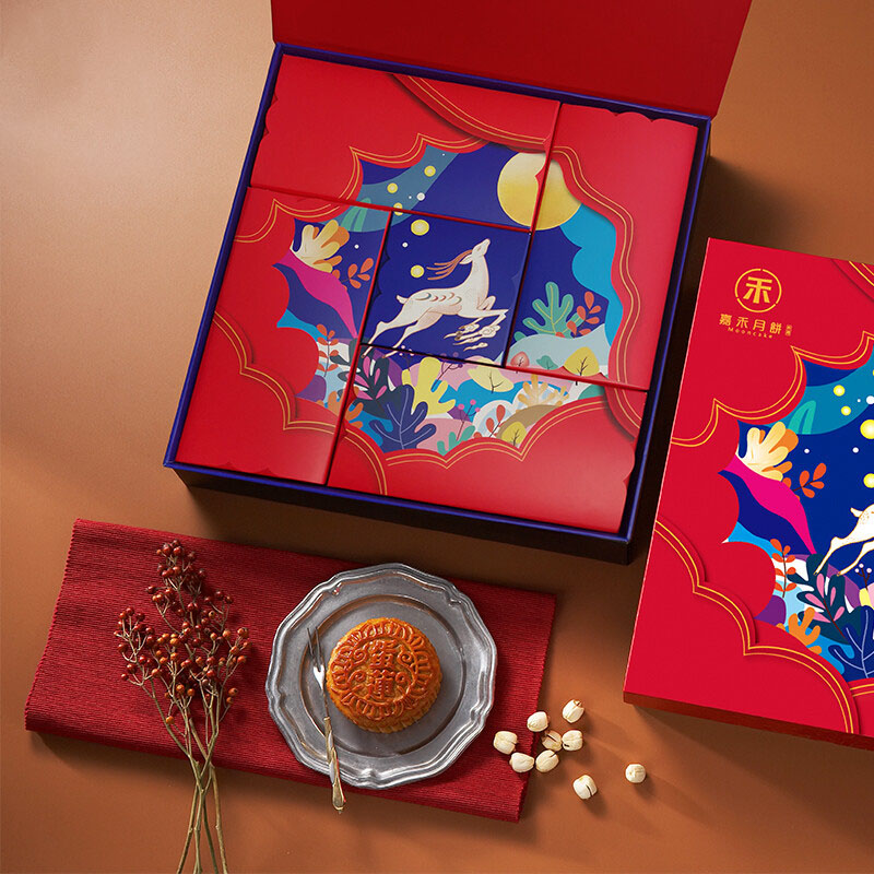 【福鹿迎月】香港嘉禾月2022中秋礼盒套装 莲蓉蛋黄月饼+红烧牛肉味月饼+广式芝士黑松露味月饼+菠萝粒软心月饼+广式奶黄流心月饼  中秋礼品