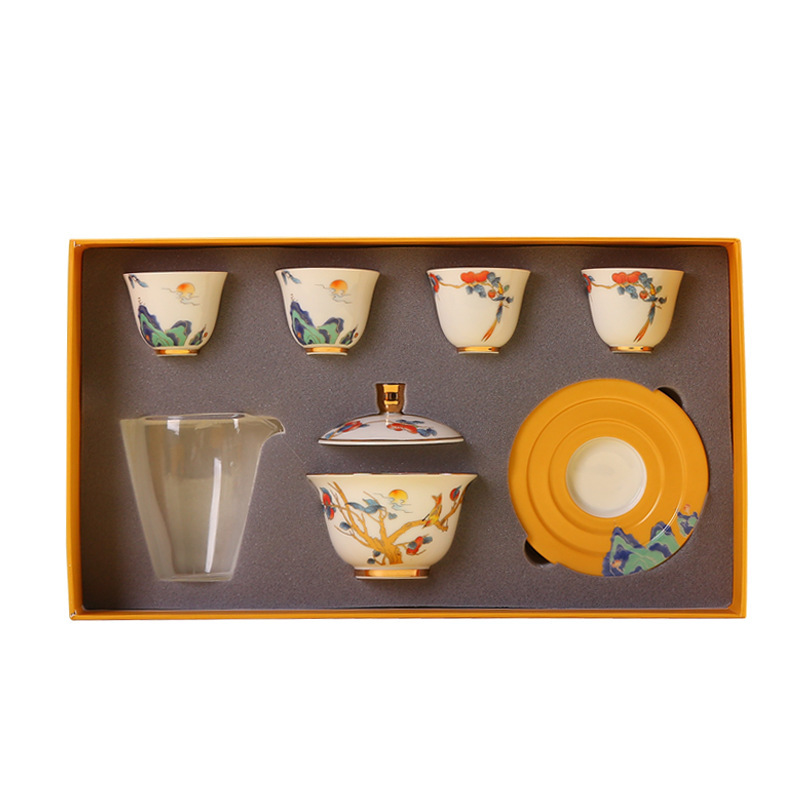【盛柿如意】白瓷功夫茶具套装 高端中秋茶具礼品伴手礼 节日茶具礼品