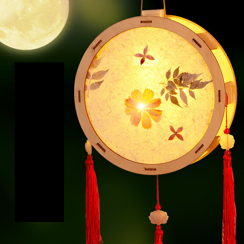中秋古风手提灯笼 手工DIY制作花草纸灯笼 中秋小礼品