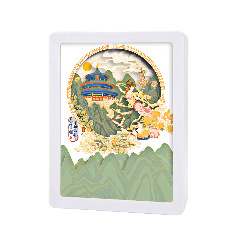 创意中秋LED纸雕台灯 3D光影纸雕摆件 中秋节日礼品