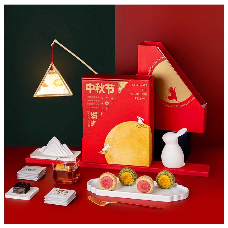【忆中秋】2022年创意书架置物盒中秋礼盒 桃山皮月饼*4+随泡砖茶*10+DIY花灯材料包 中秋礼品送什么