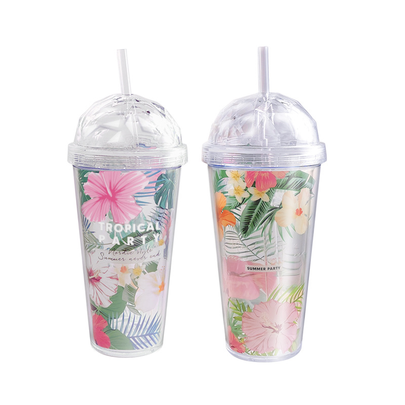 钻石繁花双层吸管杯420ml 个性潮流实用水杯 展会伴手礼