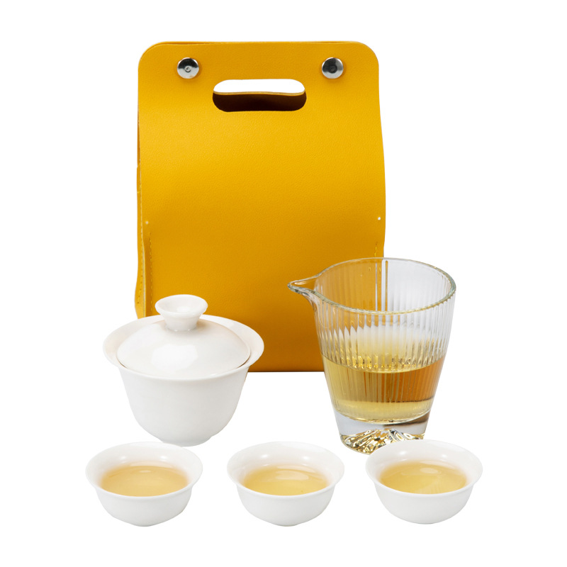 便携单人茶具套装 玻璃陶瓷快客杯一壶三杯 公司定制礼品