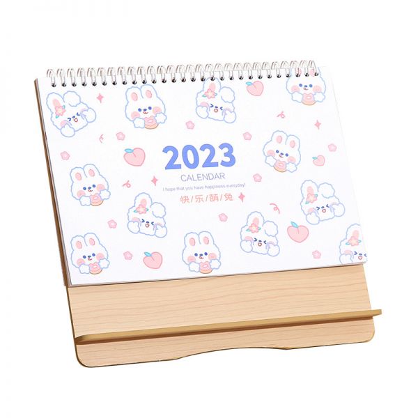 2023兔年木质底座创意木架台历 办公台座专版记事便签周历月历 企业定制