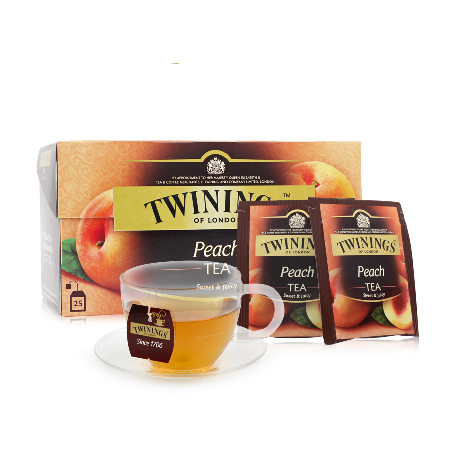 twinings川宁 蜜桃果香红茶茶包水果茶25袋*2g 冷泡茶袋泡茶茶叶 盒装茶包礼品