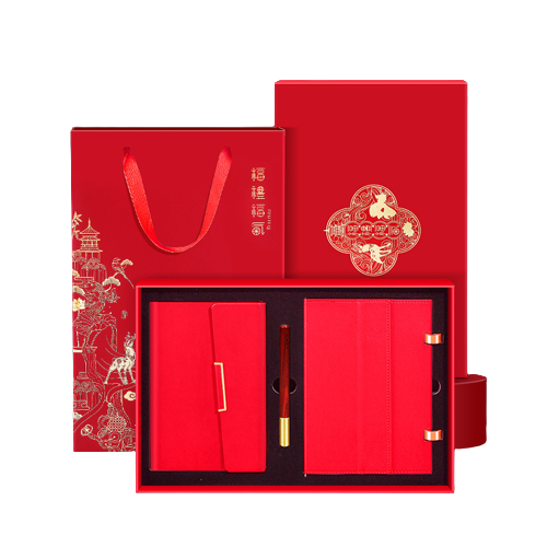 商务皮质台历礼盒三件套 皮质台历+檀木笔+笔记本 年会伴手礼礼品