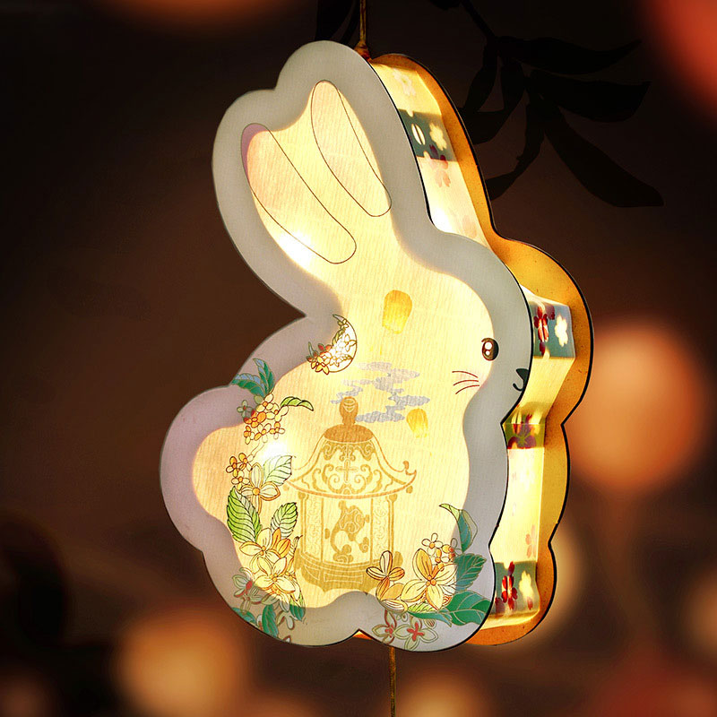 趣味国风玉兔DIY灯笼    可爱发光手提灯笼材料包    新年创意礼品