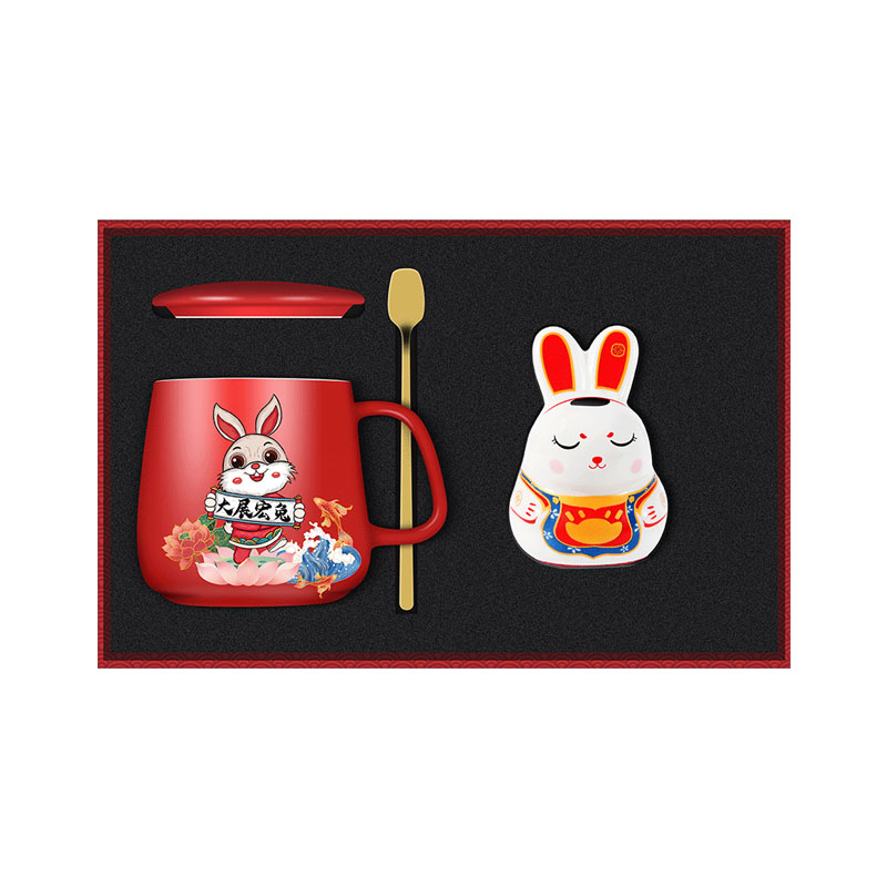 2023年创意伴手礼 兔年暖暖杯+陶瓷兔摆件 新年伴手礼
