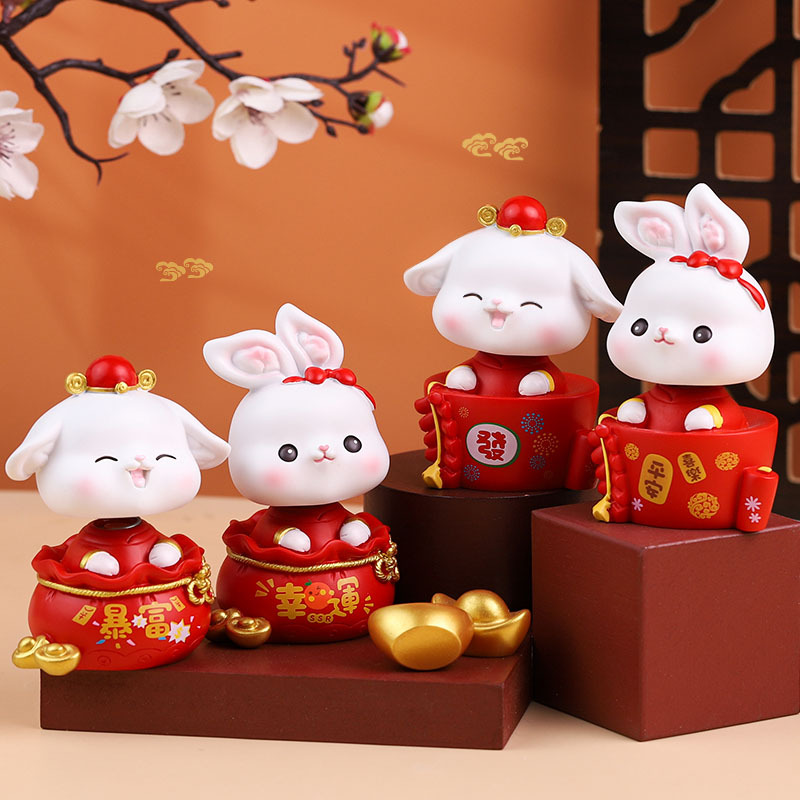卡通喜庆小兔子桌面摆件 家居车载装饰品 新年伴手礼