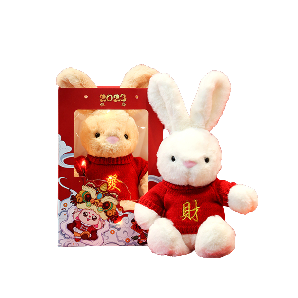 兔年毛绒公仔吉祥物 新年毛衣兔玩偶 新年礼品定制