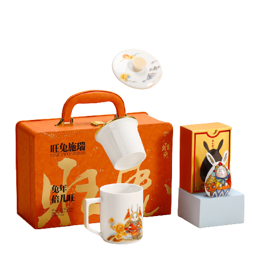 兔儿爷茶具礼品套装 办公杯+ 兔儿爷摆件 新年拜访礼品