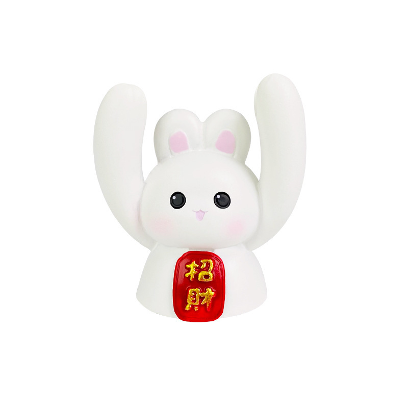 创意举牌小兔桌面摆件 树脂工艺品 兔年装饰礼品