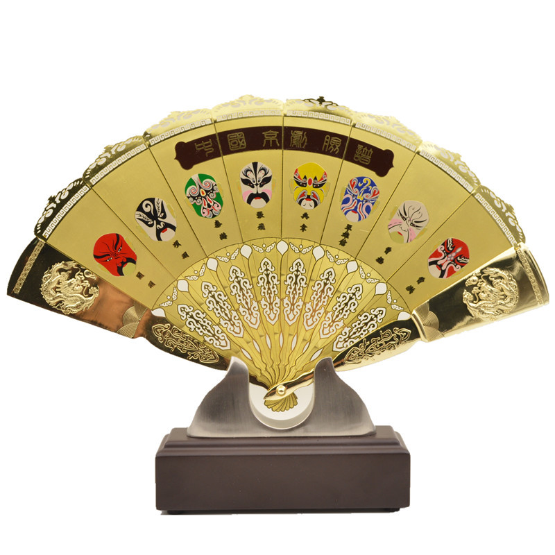 立体金扇京剧脸谱 中国风特色工艺品摆件 外事会议礼品