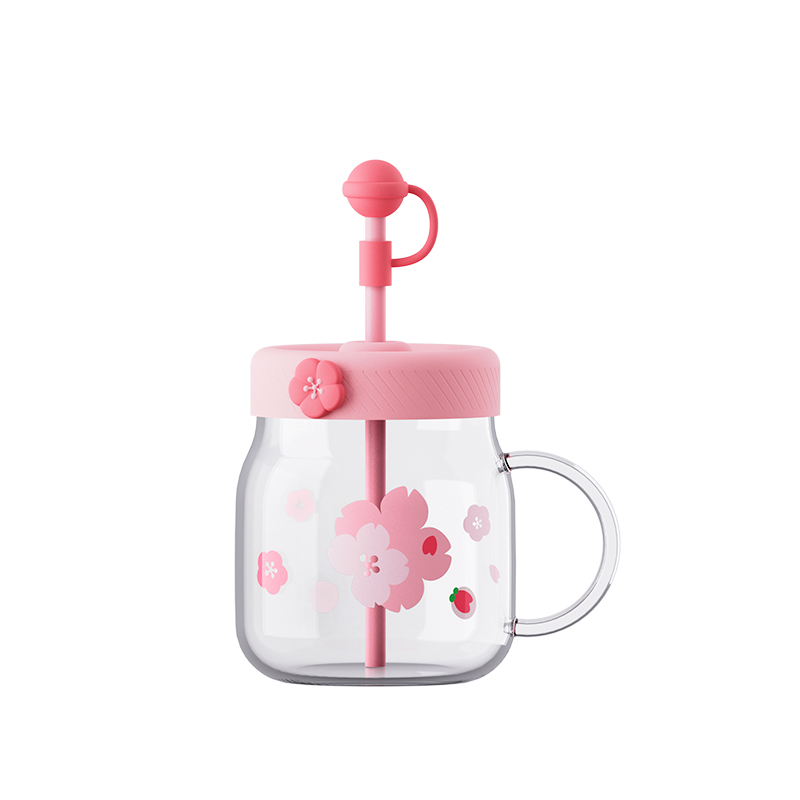 樱花派对玻璃梅森杯 带吸管杯水杯 三八妇女节送什么礼品
