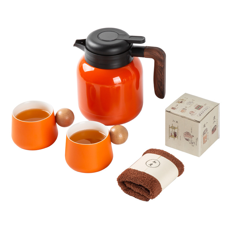 【五福临门】新式焖茶壶套装 茶壶+陶瓷杯*2+茶巾+白茶6片 送客户礼品