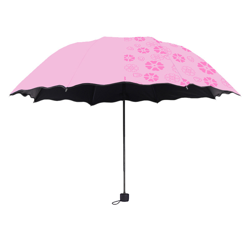 遇水开花变色三折叠黑胶伞 遮阳晴雨伞 企业活动小礼品