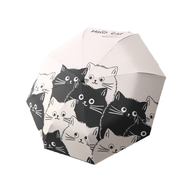卡通黑白猫咪自动雨伞 晴雨两用折叠太阳伞 三八节日礼品