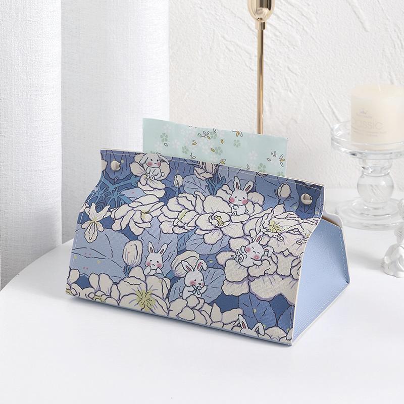 小众设计花丛兔子纸巾盒 家用皮革抽纸收纳盒 三八节日礼品