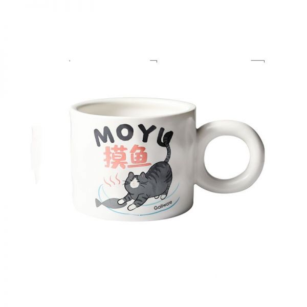 摸鱼/划水陶瓷马克杯 猫狗印花大容量牛奶杯 送员工礼品