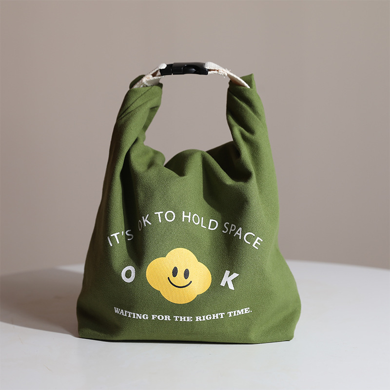 简约英文笑脸挎包便当包 便携野餐饭盒袋  户外活动小礼品